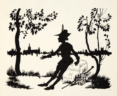 Keer terug Whittington, driemaal burgemeester van Londen, uit The Arthur Rackham Fairy Book, gepubliceerd 1933 door Arthur Rackham