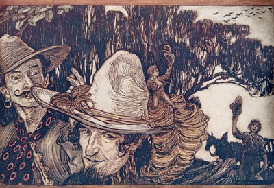 Toen Tom afscheid had genomen van zijn vader, gingen ze met hem mee, uit De Sprookjes van de Gebroeders Grimm, uitgegeven 1909 door Arthur Rackham