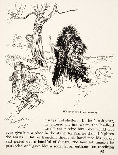 Wie hem zag, rende weg, uit Kleine Broer & Kleine Zus en andere verhalen door de Gebroeders Grimm, pub.1917 door Arthur Rackham