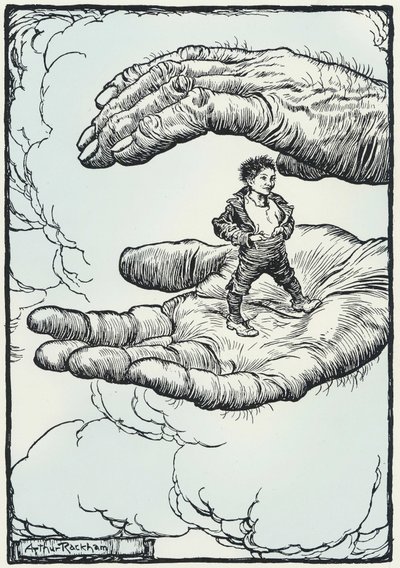 illustratie bij de fabel "De Klein Duimpje". door Arthur Rackham