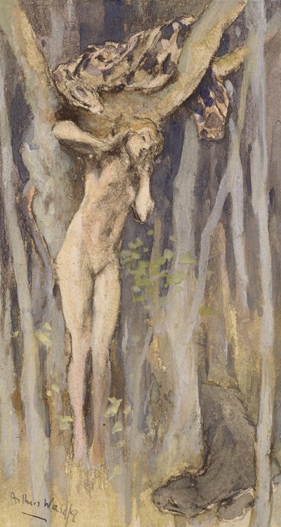 Hamadraid - Geest van een Boom, ca. 1890 (pastel, potlood & aquarel op papier) door Arthur Wardle