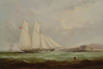 Schoenerjacht Esmeralda nadert Cherbourg, 1861 door Arthur Wellington Fowles
