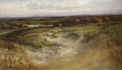 Landschap; voorheen gebruikt als achtergrond in een natuurhistorische vitrine door Arthur Wilde Parsons
