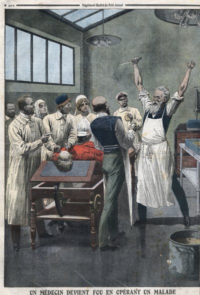 Een chirurg werd gek toen hij een patiënt opereerde in een ziekenhuis in Razomin, Chita, Rusland door Artist Unknown