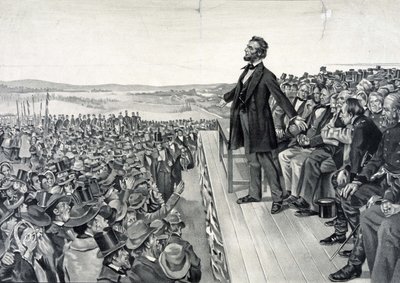 Abraham Lincoln tijdens zijn beroemde toespraak op 19 november 1863 door Artist Unknown