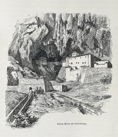 Covadonga. Hermitage van Santa Maria. Gravure. SPANJE. ARAGON. Zaragoza. Algemene Militaire Academie door Artist Unknown