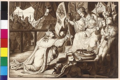 Keizer Rudolf beleent koning Ottokar met Bohemen en Moravië door Artist Unknown