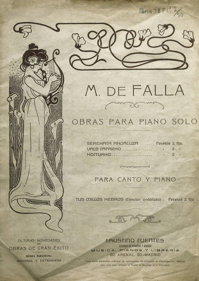 FALLA, Manuel de (1876-1946). Spaanse componist en pianist. Werken voor piano solo en voor piano en stem. Uitgegeven in Madrid. door Artist Unknown