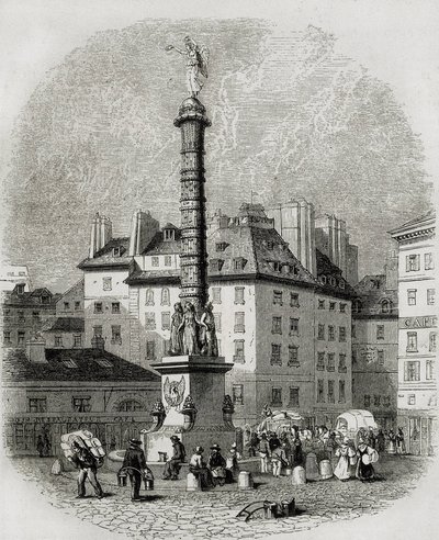 Parijs. Waterverkopers voor de fontein van Place Châtelet (gravure) door Artist Unknown