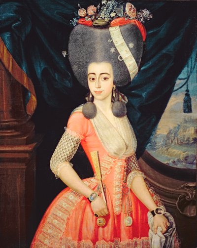 Portret van een elegante dame, ca. 1790 (olieverf op doek) door Artist Unknown