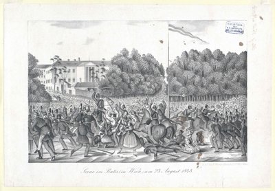 Scène in de Prater (in Wenen) op 23 augustus 1848 door Artist Unknown
