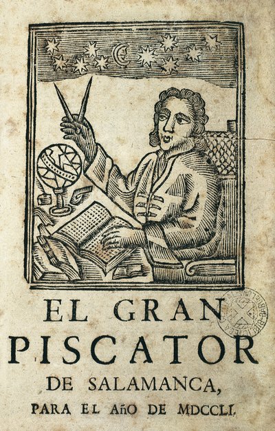 Diego de Torres Villarroel (1693-1770). Spaanse schrijver, dichter, dramaturg, astroloog, arts, wiskundige, priester en professor aan de Universiteit van Salamanca. Omslag van 