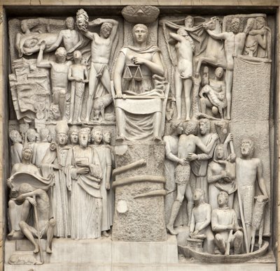 Fascistische rechtvaardigheid: "Rechtvaardigheid zittend op de stam van de Boom van Goed en Kwaad" door Arturo Martini