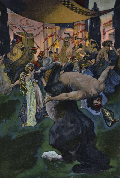 Satyrs verstoren het huwelijksfeest van Orpheus en Eurydice, scène uit Orpheus in de Onderwereld door Artus Scheiner
