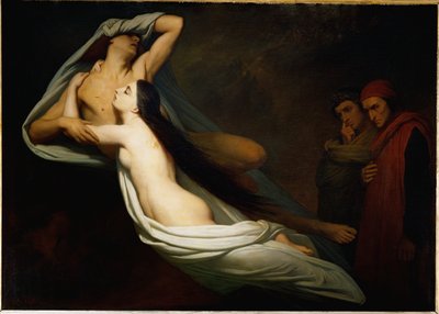De schaduwen van Francesca da Rimini en Paolo Malatesta verschijnen voor Dante en Vergilius ... door Ary Scheffer