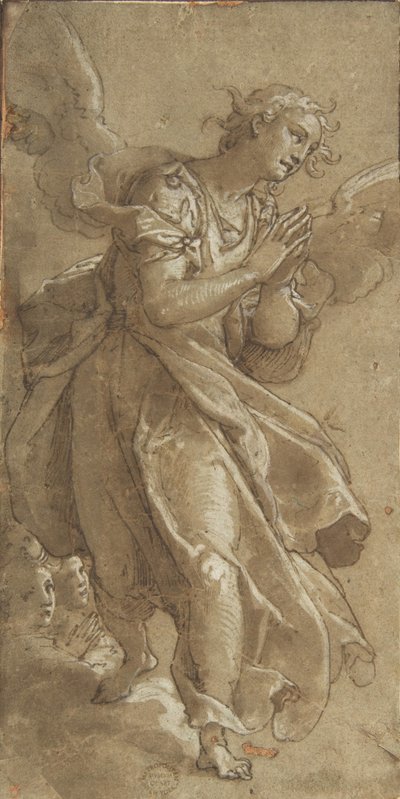 Een staande engel en twee cherubijnen, ca. 1566 door Ascribed to Federico Zuccaro.