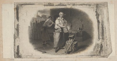 Bankbiljet vignet met een smid en smederij, ca. 1824-37 door Asher Brown Durand.