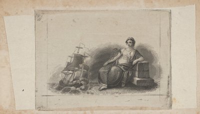 Bankbiljet vignet met vrouwelijke figuur die maritieme handel vertegenwoordigt, ca. 1824-37 door Asher Brown Durand.