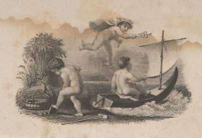 Bankbiljet vignet met drie putti die handel en landbouw symboliseren, ca. 1824-37 door Asher Brown Durand.