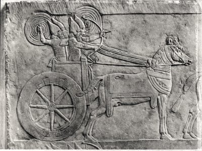 Fragment van een reliëf met het Assyrische leger in gevecht, van het Paleis van Ashurbanipal in Nineveh door Assyrian