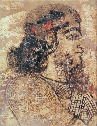 Hoofd van een bebaarde man, uit Tell-Ahmar, Syrië door Assyrian