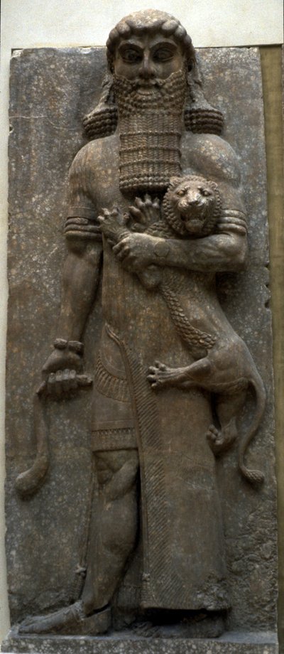 Held Gilgamesh temt een leeuw door Assyrian