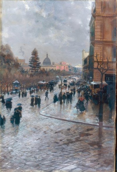 Straat in Parijs door Attilio Pratella