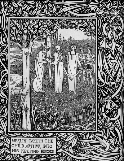 Merlijn Neemt het Kind Arthur in Zijn Hoede, ca. 1893 door Aubrey Beardsley