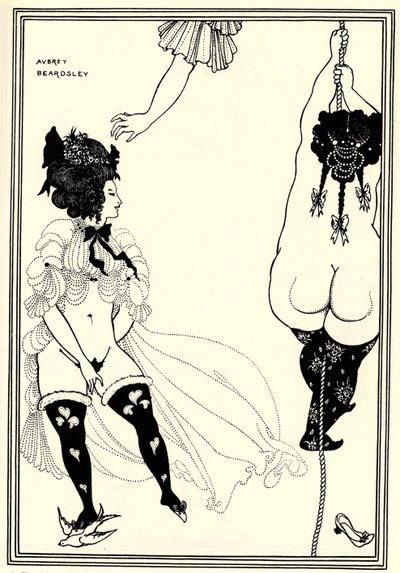 Twee Atheense vrouwen in nood. Illustratie voor De Lysistrata van Aristophanes, 1896 door Aubrey Beardsley