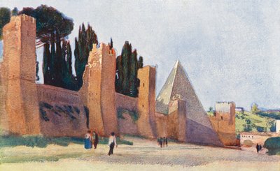 Rome: Aureliaanse Muur met de Piramide van Caius Cestius door Aubrey Waterfield