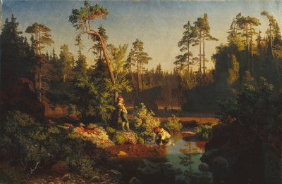 Kleine jongens in het bos (Herdersjongens) (schilderij) door August Cappelen