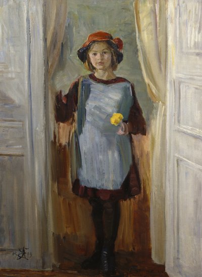 Meisje in deuropening (Maria Eiebakke) 1918 door August Eiebakke