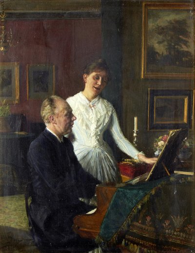 Acteur Peter Jerndorff en zijn vrouw Amalie aan de piano door August Jerndorff