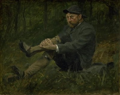 De architect Thorvald Bindesbøll in een dennenbos op Kullen door August Jerndorff