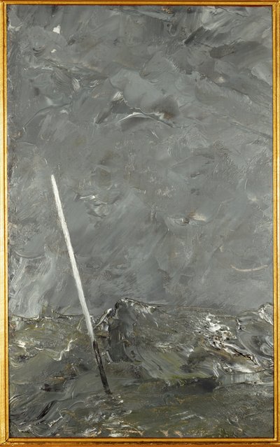 Stormachtige zee (olieverf op papier) door August Johan Strindberg