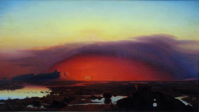 Duits: Die Pontinischen Sümpfe bei Sonnenuntergang De Pontijnse moerassen bij zonsondergang door August Kopisch
