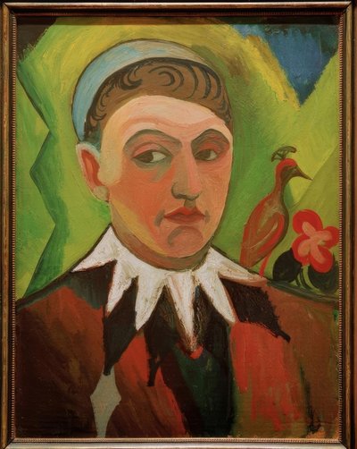Clown, karikaturaal zelfportret door August Macke