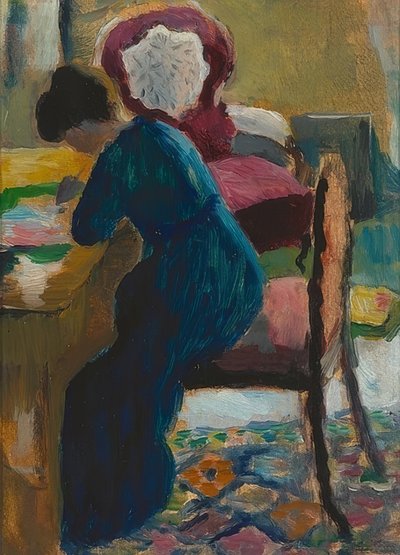 Elisabeth aan het bureau. 1909/10 door August Macke
