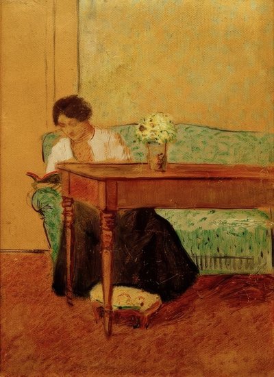 Elisabeth op groene bank, lezend door August Macke