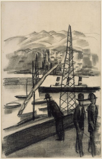 Haven met bergen door August Macke