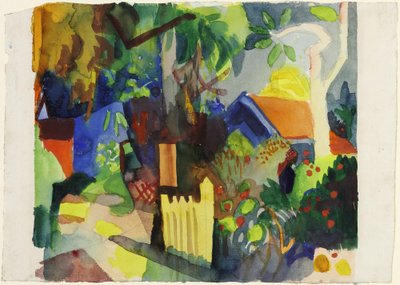 Landschap met een lichte boom door August Macke