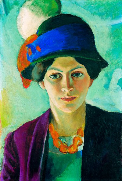 Portret van de vrouw van de kunstenaar met een hoed door August Macke