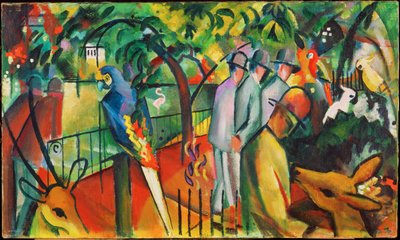 Zoölogische tuin I (schilderij op doek) door August Macke