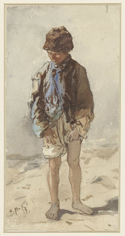 Hongaarse jongen, staande en face, blootsvoets en met een pelsmuts op door August Xaver Carl von Pettenkofen
