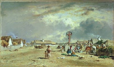 De Markt in Szolnol, Hongarije door August Xaver Karl von Pettenkofen