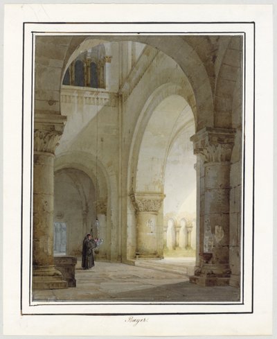 Interieur van een romaanse kerk door August von Bayer