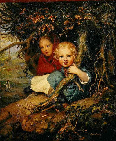 Twee Kinderen onder Boomwortels, ca. 1840 door August von der Embde