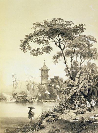 Een Pagode aan het Macao-Canton Kanaal, plaat 21 uit 