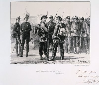 Troepen uit de provincies arriveren in Parijs voor het Pruisische beleg, september 1870 1871 door Auguste Bry