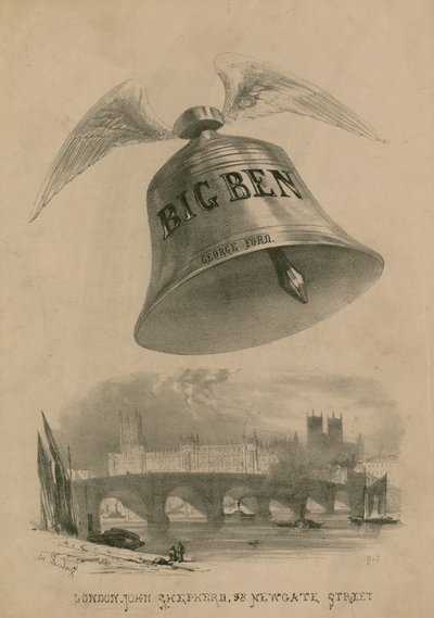 Big Ben met vleugels die over Londen vliegt door Auguste Francois Laby